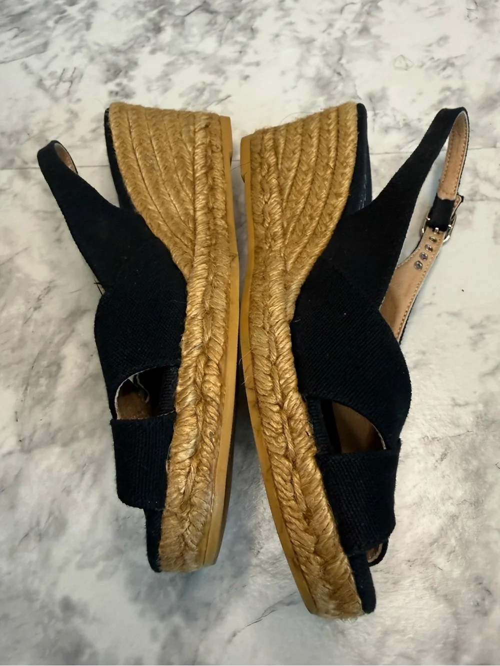 Viscata Barcelona Black Crisscross Espadrille Wedge Sandals Sz 8 1/2 made Spain